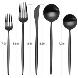 Matte Silverware Set,SHARECOOK 5-Piece 18/10 Stainless Steel Flatware Set,Kitchen Utensil Set,Tableware Cutlery Set for Home and Restaurant, Dishwasher Safe(Black)