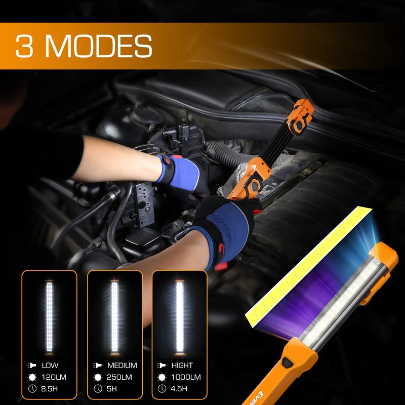 EverBrite 1000LM LED Work Light, Rechargeable Work Light for Mechanics