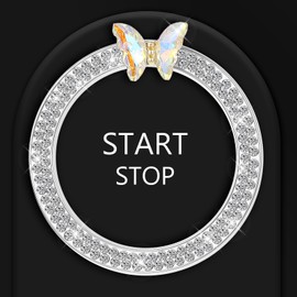 Bling Ring Emblem Car Accessories Butterfly Diamond Interior Crystal Push Start Stop Button Ring Diamond Car Engine Start Button Cover Rhinestone Emblem Decor for Bling Cars Accessories Women(White)