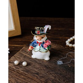 NIODAY Hand Painted Trinket Box Enamel Vintage Jewelry Box Mr. Rabbit Hinged Metal Jewelry Organizer Decorative Treasure Box Unique Valentine's Day Gifts for Her Anniversary