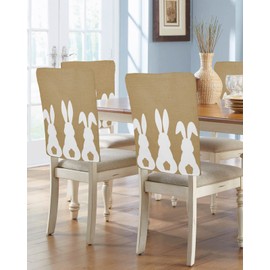 CosyBright Dining Room Chair Covers Back Slipcover Set of 4, Easter Bunny Rabbit Animal Stretch Chair Protector for Kitchen Hotel Restaurant Home Decor Removable Washable Chair Slipcover