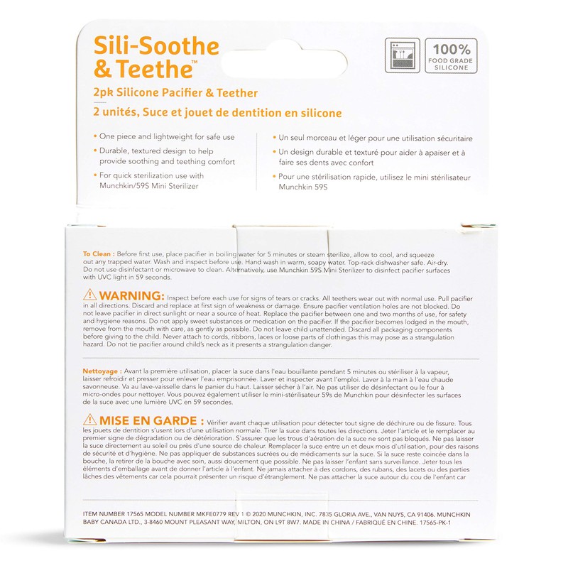 Munchkin Sili-Soothe & Teethe, Silicone Pacifier & Teether, 2 Pack,