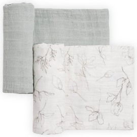 Little Unicorn 100% Organic Cotton Muslin Swaddle Blanket 2 Pack | Multi Use | Unisex (Pencil Floral)