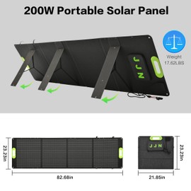 JJN 200W Portable Solar Panel, Foldable Solar Panels for Portable Power Station, Bulit-in Charge Controller with USB/Type-C/PD/QC 3.0 for Outdoor Camping Van RV Trip[New Version]
