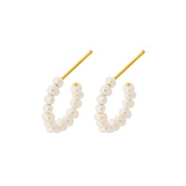 Pernille Corydon Ocean Treasure Hoops Gold - Women's Hoop Earrings 925 Sterling Silver Gold-Plated with Freshwater Pearls - 18 mm - E438g, Gold Plated
