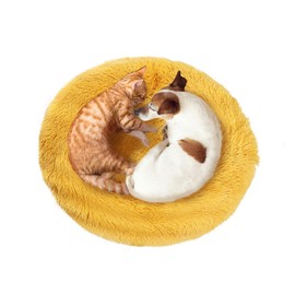 CIAOYNIMI Calming Dog Bed 50cm Fluffy Round Pet Beds Soft Donut Cat Cuddler Anti Anxiety Kitty Bed Self Warming Cozy Improved Sleep Luxury Cushion Bed for Dogs and Cats Medium Small Pets, Turmeric
