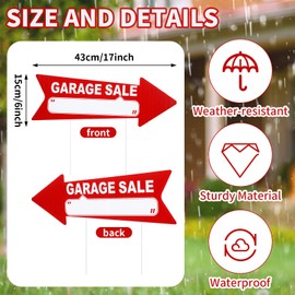 Wenqik 12 Pcs Garage Sale Sign with Stakes Double Sided Neon Arrow Signs with Stakes 17 x 6 Inches High Visibility Yard Sale Signs This Way Arrow Yard Signs Plastic Garage Sale Sign (Red and White)