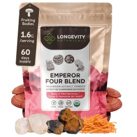 Longevity Botanicals Emperor 4 Organic Mushroom Blend 100g | Reishi Lion’s Ma...
