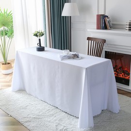 FANIVIN Polyester Tablecloth Rectangular Table Cover Dining Table Cover Hotel Restaurant Wedding Party Solid Color Simple Size Selectable White 140*180cm