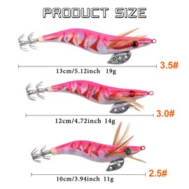 10pcs Squid Jig Fishing Lures Glow Tail Shrimp Prawn Cuttlefish Artificial Bait Squid Jig Hook with A Fishing Tackle Box Saltwater Fishing Size 2.5# 3.0# 3.5#