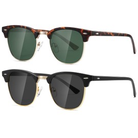 AEVOGUE Polarized Sunglasses For Women And Men Semi Rimless Frame Retro Sun Glasses AE0369 (Matte Tortoiseshell Green Lens&Matte Black)