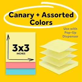 Post-it Pop-up Notes Value Pack, 3 in x 3 in, Canary Yellow and Cape Town Collection, 14 Pads/Pack plus 4 FREE Cape Town Collection Pads (R330-14-4B)
