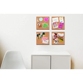 Square Cork Board Tiles with Full Sticky Back, Big Size Cork Board, Small Wall Bulletin Boards Mini Pin Board with 50 Push Pins for Pictures, Photos, Drawing Pack of 8 (21 cm x 21 cm X 0.6)