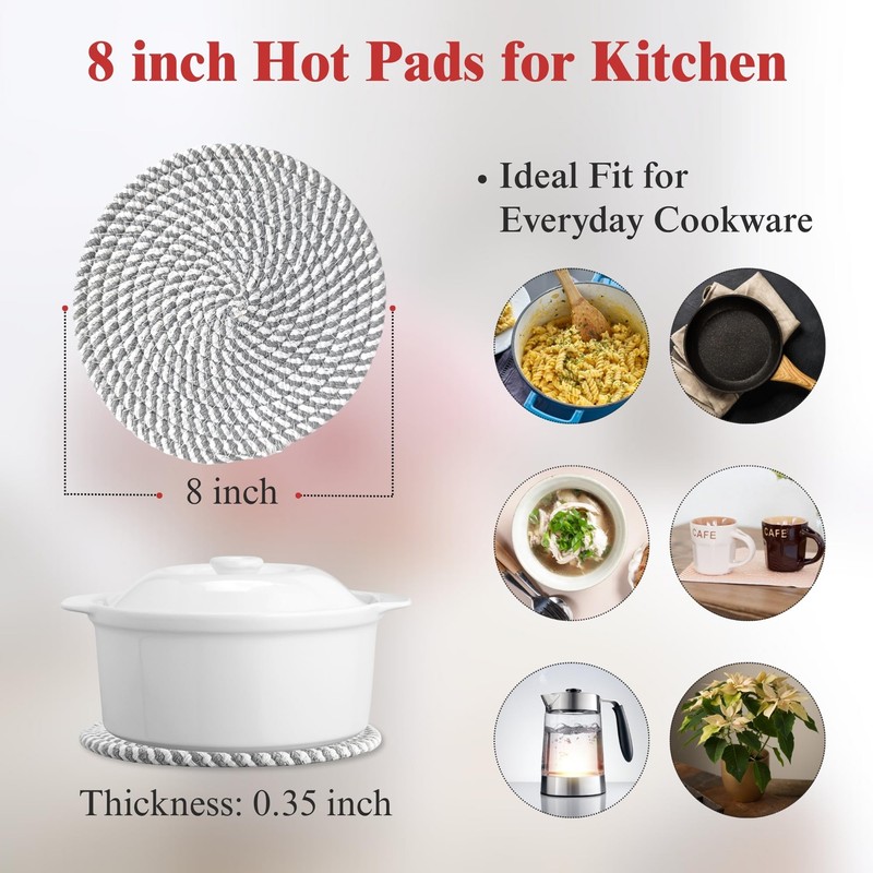 CATIFLIN 8 Inch Heat Resistant Trivets for Hot Dishes, 5-Pack