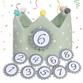 LustLocke Birthday Crown, Muslin, Birthday Crown with Interchangeable Numbers, Adjustable Birthday Crown Children for 1-9 Years for Birthday Party, Carnival, Green