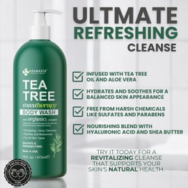 Kesmedik Tea Tree MaxTherapy Body Wash, Organic-5 Complex with Aloe, Green Tea & Peppermint, Refreshes & Hydrates Skin, Sulfate & Paraben Free, Body Wash for Men & Women, 16 fl. Oz
