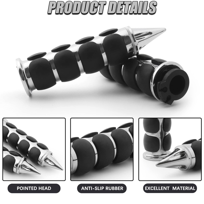 DREAMIZER Universal 1" (25mm) Chrome Spiked Head Motorcycle Hand Grips