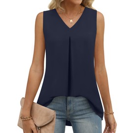 Anyally - Blusa sin mangas de gasa de verano para mujer, estilo casual, holgada, cuello en V, para el trabajo, Sin Mangas/Azul Marino, 3X-Large