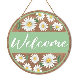 Muktoujaumai Spring Daisy Welcome Sign for Front Door, Spring Floral Hanging Sign Decorations Rustic Decor Wall Sign for Porch, Patio, Home