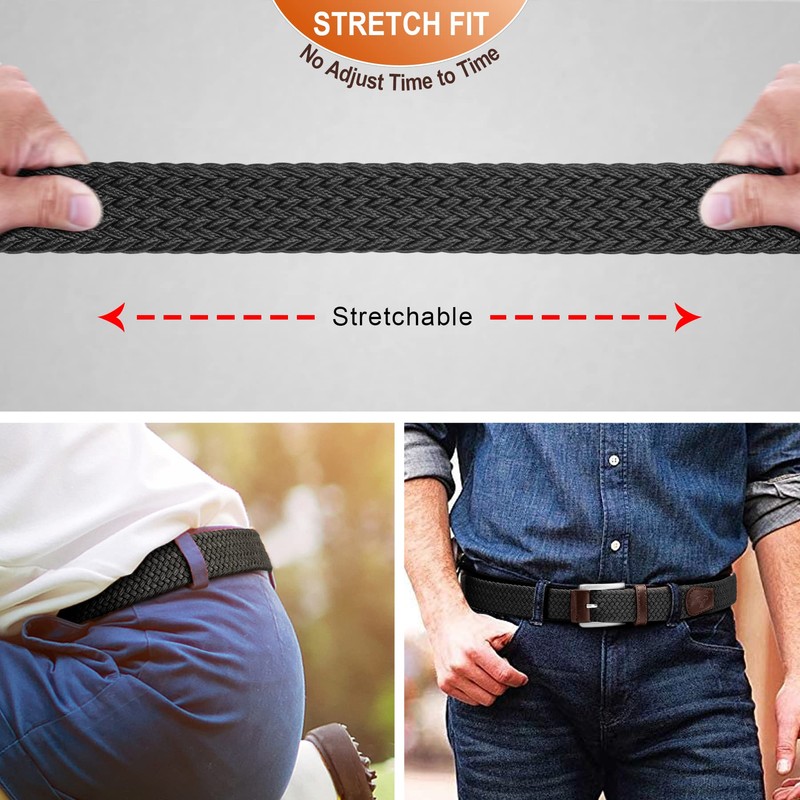 BULLIANT Belt for Men 2Pack,Mens Gift Stretch Braided Web Belt