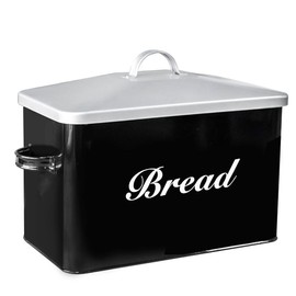 SOTECH Vintage Metal Bread Box Farmhouse Decor Style Pantry Organization and Storage Container,Space Saving Black with Silver Breadbox-Rustic Kitchen Decor