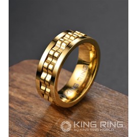 King Ring 8mm Gear Spinner Ring – Ultra Polished Fidget Ring for Men & Women Stainless Steel Ring K12 – Gold 10
