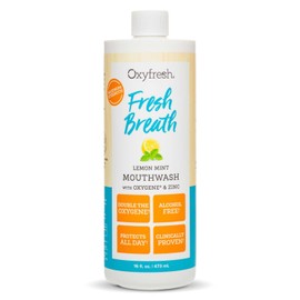 Oxyfresh Premium Lemon Mint Fresh Breath Mouthwash – Oral Rinse for Bad Breath – SLS & Fluoride Free Mouthrinse – Alcohol Free, Gentle Non Burning Mouthwash with Xylitol & Essential Oils, 16 oz