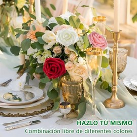 50 Rosas de Espuma, Flores Artificiales, con Tallos y Hojas, adecuadas para Ramos de Boda DIY, decoración del hogar, decoración de Navidad y San Valentín (Rojo)