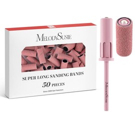 MelodySusie 50 Pcs Super Long Sanding Bands with 6.65mm Crystal Mandrel Bit, Nail File for Acrylic Gel Manicures and Pedicure Nail Care Nail Art - Color: 180 Grit - Pink