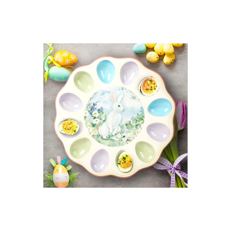 Certified International Easter Morning Round Deviled Egg Plate