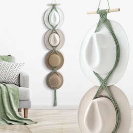 Yulejo Macrame Hat Hangers Boho Hat Rack Cowboy Hat Hanger Back of Door Hat Organizer (Sage Green,Four Hats Style)