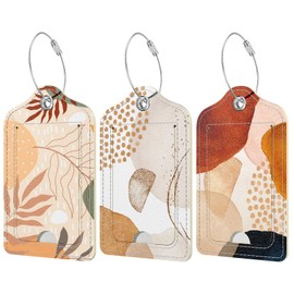 Hnogri 3 Pcs PU Leather Luggage Tags for Suitcase, Travel Cruise Luggage Tag with Privacy Flap, Name ID Label and Metal Loop for Women Men Baggage Handbag School Bag Backpack, Modern Abstract Art