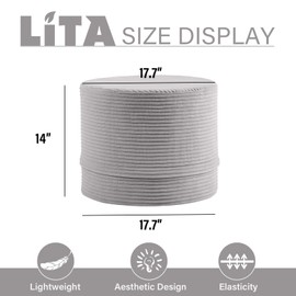 LITA Round Stuffed Pouf Ottoman, Velvet Poufs with High-Density Foam Filling and Washable Cover, Furry and Fluffy Bean Bag Foot Stools Ottoman for Living Room, Bedroom, Office, Grey