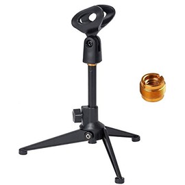 Universal Adjustable Desk Microphone Stand Portable Foldable Tripod MIC Tabletop Stand with Small Plastic Microphone Clip Such as Sm57 Sm58 Sm86 Sm87