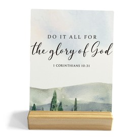 Do It All for the Glory Bible Verse Desk Decor Rustic Plaque with Wood Stand, 1 Corinthians 10:31 Scriptures Decor, Watercolour Christian Wood Sign for Home Shelf Decor