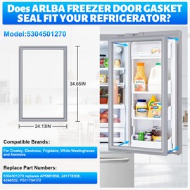 ARLBA Upgaraded 34.65"x 24" Refrigerator Door Gasket 5304501270 Freezer Door Gasket for Frigidaire Electrolux Kenmore Refrigerator Door Seal Part AP5981856 241778308 4246532 PS11704172 EAP11704172
