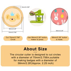 MK.Bear 58mm / 2.28" Button Paper Cutter, Metal Graphic Punch Die Cutter Tool for Button Maker Machine, Round Circle Punch for DIY Badges, Magnets, Keychains & Crafts