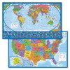 Palace Learning 2 Pack - Laminated World Map Poster & USA Map Set - Equal Earth world map design shows continents at true relative size - US Map 18 x 29