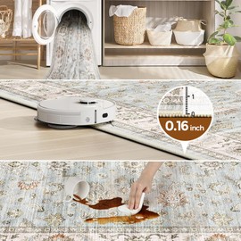 WITSHOCK 5x7 Washable Area Rug, Vintage Rug Traditional Floor Cover, Boho Rug for Living Room Bedroom Kitchen Accent Rug, Non-Slip Stain Low Pile Resistant Floor Carpet, Light Blue