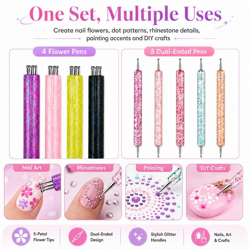 Plman 9PCS Nail Dotting Pen Set for Salon Art Stippling