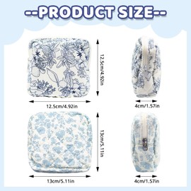 Long Keeper Small Makeup Bag for Handbag Cosmetic Bag with Compartments Small Toiletry Bag Mini Travel Toiletry Pouch (Navy Flower, S)