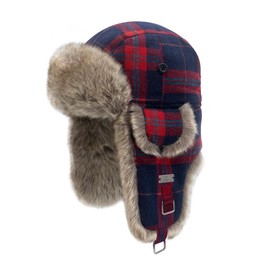 Kurhatic Winter Trapper Hat,Warm Faux Fur Aviator Hat,Russian Trooper Hunting Ski Hat with Ear Flaps for Men & Women 2XL Red Blue