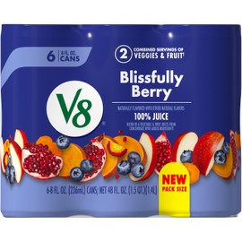 V8 Blissfully Berry 100% Fruit and Vegetable Juice, 8 fl oz Can (6 Pack)