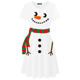 Snowman Tunic Dress Women Ugly Christmas Crewneck Funny White Dress with Scarf 2XL