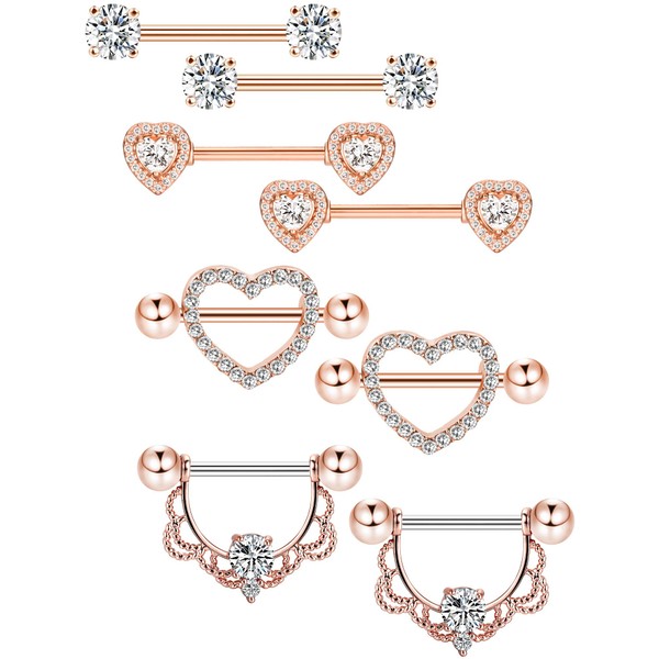 Tatuo 4 Pairs Stainless Steel Nipple Tongue Rings Piercing Body