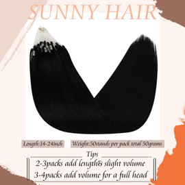 Sunny Micro Bead Hair Extensions 50g Micro Hair Extensions Human Hair Jet Black Micro Link Hair Extensions Human Hair Black Micro Ring Hair Extensions Remy Micro loop Human Hair Extensions 14inch