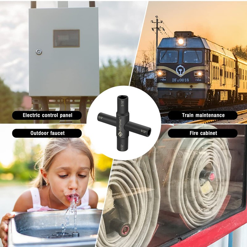 Sdstone 4 Way Sillcock Water Key, Steel, Black, 2 Pack