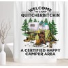 Funny Camper Shower Curtain, A Bear Drink Beer Camping Trailer