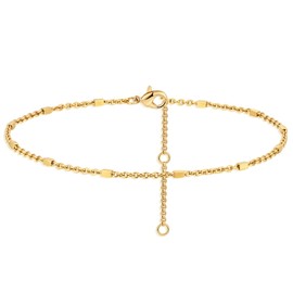 WEARON Ankle Bracelets for Women 18K Gold Plated Anklet Bar Chain Anklet Summer Beach Foot Jewelry 1.53mm