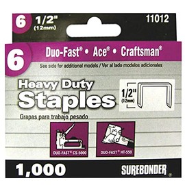 Surebonder #6 Heavy Duty Wide Crown Staples for Surebonder, Duofast, and Craftsman Staplers - 1/2" Leg Length- Carpet, Insulation, Roofing Paper - 1000 Staples